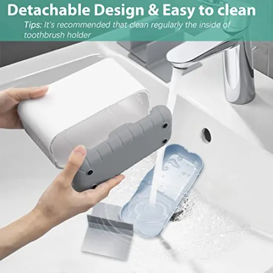 Boperzi Toothbrush and Toothpaste Holder Drainage for Bathroom Countertop with Adjustable Dividers, Large Toothpaste Caddy Organizer Storage Rustic Anti-Slip for Shower, Kitchen, Family, Kids Gray {6}