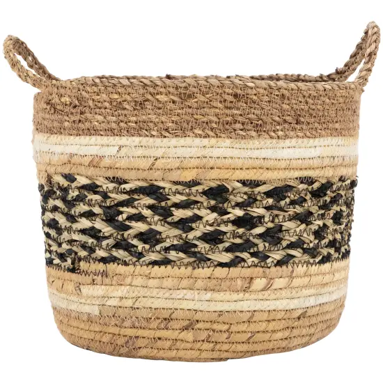 Northlight Seagrass Weave Round Storage Baskets with Handles - 15" - Set of 3 Beige {5}