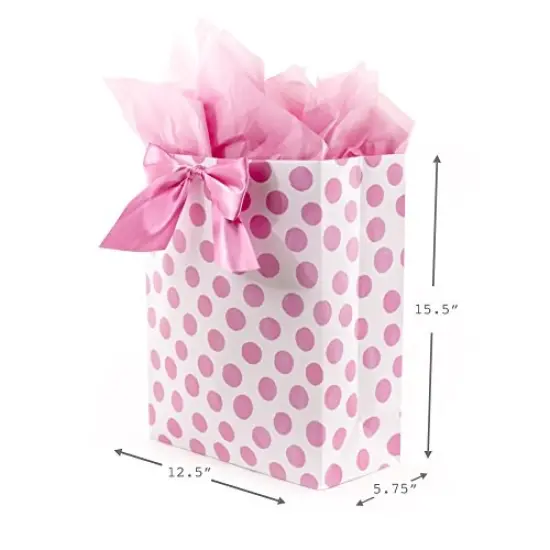 Hallmark 15" Extra Large Gift Bag with Tissue Paper (Pink Polka Dots and Bow) for Birthdays, Easter, Baby Showers, Bridal Showers, Any Occasion {4}