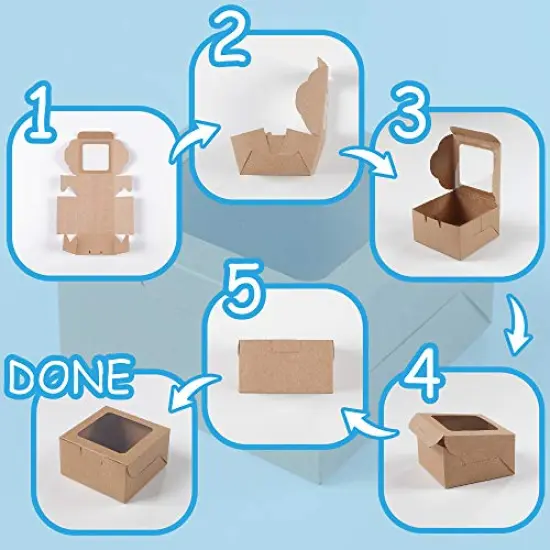 25-Pack Kraft Paper Bakery Boxes - Single Pastry Box 4-Inch, Packaging with Clear Display Window, Donut, Mini Cake, Pie Slice, Dessert Disposable Take-Out Container, Brown, 4 x 2.3 x 4 Inches {4}