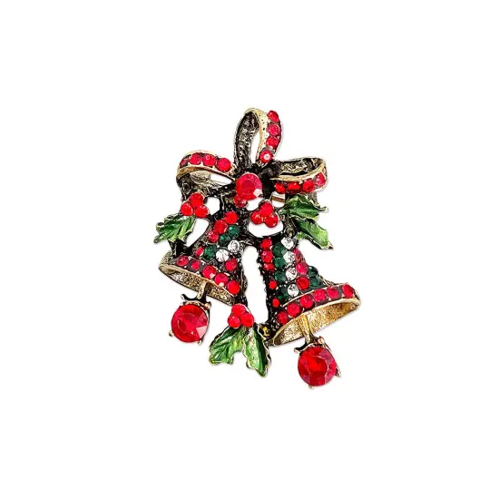 Wrapables Christmas Crystal Rhinestone Brooch Pin, Bells {1}