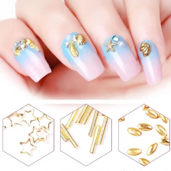 Kitcheniva 3D Ocean Rivets Gold Rhinestones Nail Art Decoration {5}