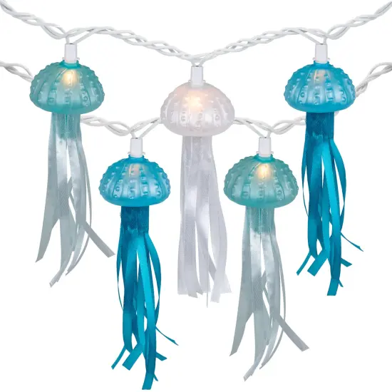 Northlight Jellyfish Patio Light Set - Blue and White - 6' White Wire - 10ct {3}