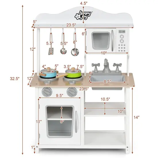 Wooden Pretend Play Kitchen Set for Kids with Accessories and Sink {2}