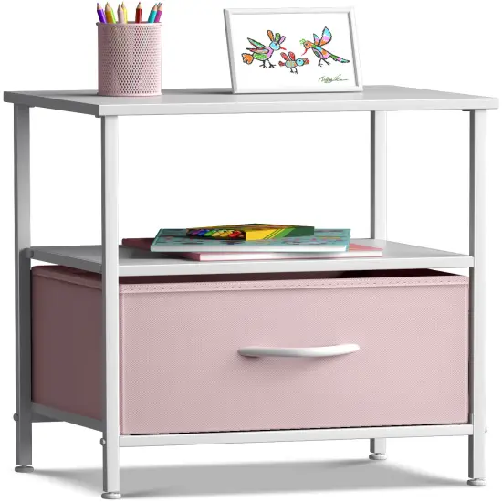 Sorbus Nightstand 1-Drawer Shelf Storage Pink {1}
