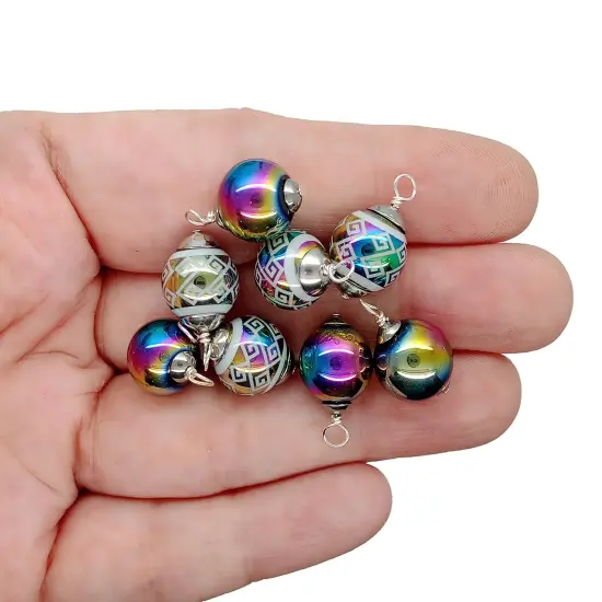 Miniature Christmas Ornaments, 8 pcs with Hooks, Pretty Rainbow Metallic Glass Balls, Adorabilities {3}