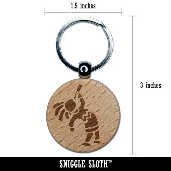 Southwestern Style Tribal Kokopelli Fertility Deity God Engraved Wood Round Keychain Tag Charm {2}