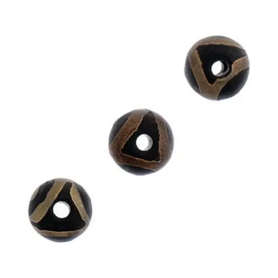 Earth's Jewel Semi-Precious 16" Tibetan Dzi Agate Black Frosted Matte Evil Eye Pattern {1}