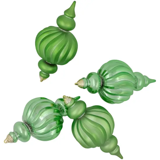Northlight Commercial Size Shatterproof 2-Finish Finial Christmas Ornaments - Green -10" - 4ct {4}