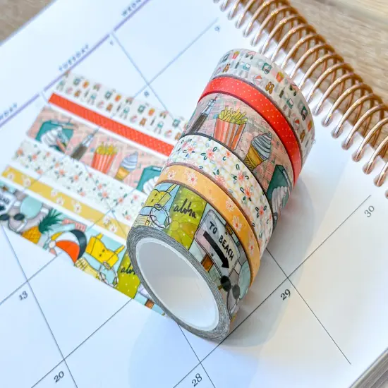 Retro Beach Vacation Florida Hawaii Aloha Vaca French Fries and Ice Cream Washi Tape Set - W089 {6}