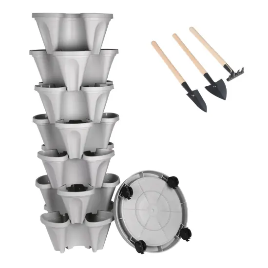 Kitcheniva Vertical Stackable Planters Pot With 360&deg; Wheels And Tools {3}
