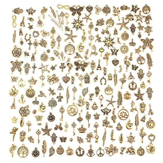 200 Pieces Tibetan Antique Gold Charm Mixed Pendants DIY for Bracelet Necklace Jewelry Making and Crafting {1}