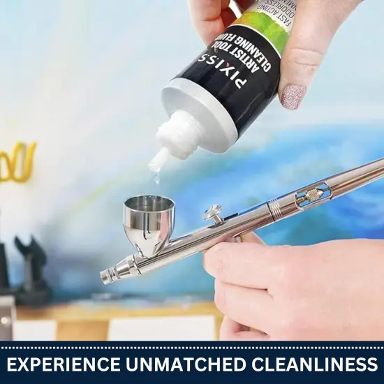 Pixiss Air Brush Painting Set with Airbrush Cleaner Pot and Brush Cleaner Fluid (4 fl oz) - 10 Colors of Acrylic Paint for Airbrush Kit with accessories for Model Paint Kit {5}