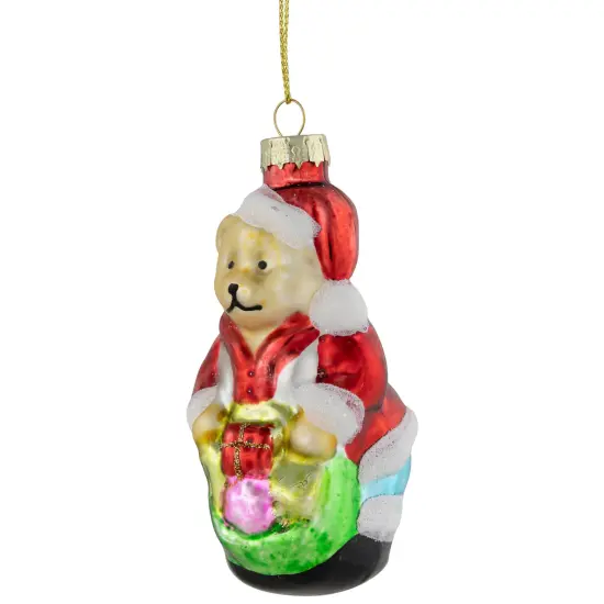Northlight Santa Bear with Gift Bag Glass Christmas Ornament - 3.25" - Red {5}