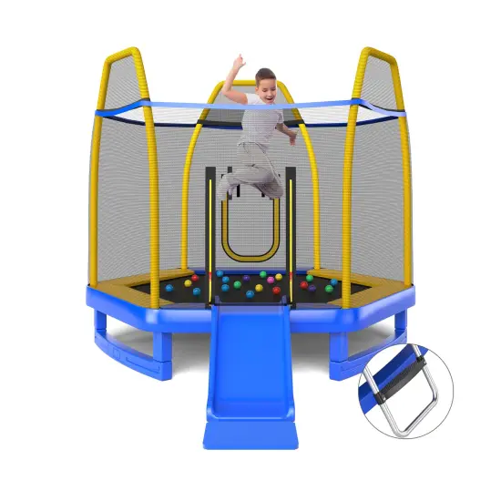 Trampoline with Ladder and Slide for Indoor and Outdoor Blue {2}