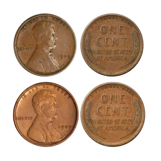 1909 and 1909 VDB &ldquo;First-Year of Issue" Lincoln Wheat-Ear Pennies {3}