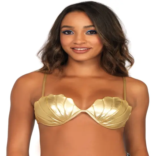 Adult's Womens Under The Sea Mermaid Gold Shell Bra Top Costume {1}