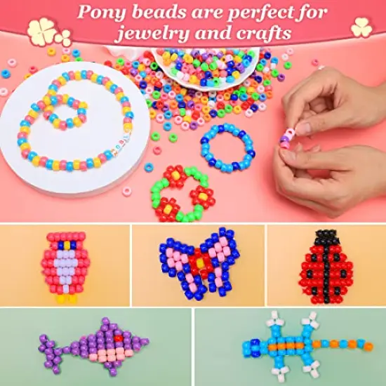 1000+ pcs Pony Beads, Multi-Colored Bracelet Beads for Hair Braids, Crafts, Plastic Beads (Medium Pack, Classic)&hellip; {6}