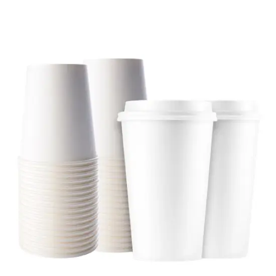 12oz Disposable Paper Coffee Cups with Lids for Hot Drinks {1}