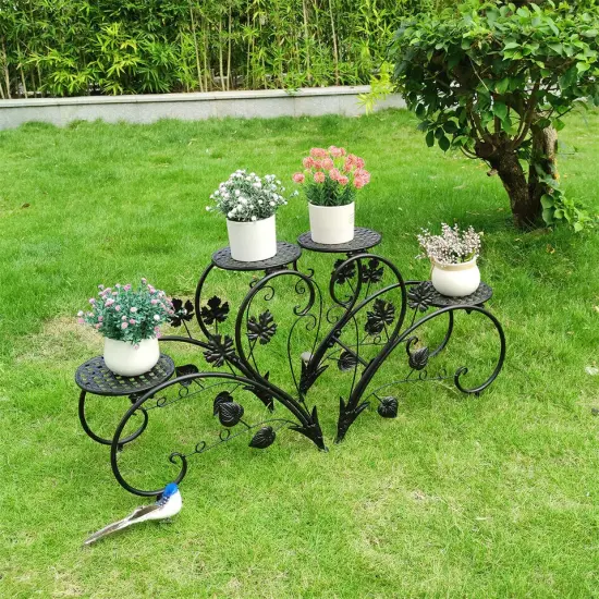 4Tier Iron Plant Pot Stand ,Planter Flower Holder Shelf Storage. Black {6}