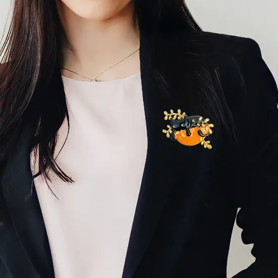 Wrapables Lounging Cats Enamel Brooch Pin, Cat on Plant {5}