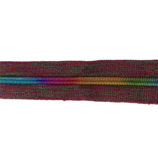 Metallic multi pink with Rainbow teeth Zipper Tape {2}
