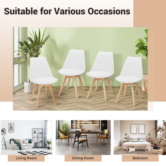 Set of 4 High Backrest Dining Side Chair with Ergonomic Seat and Solid wood Legs White {2}