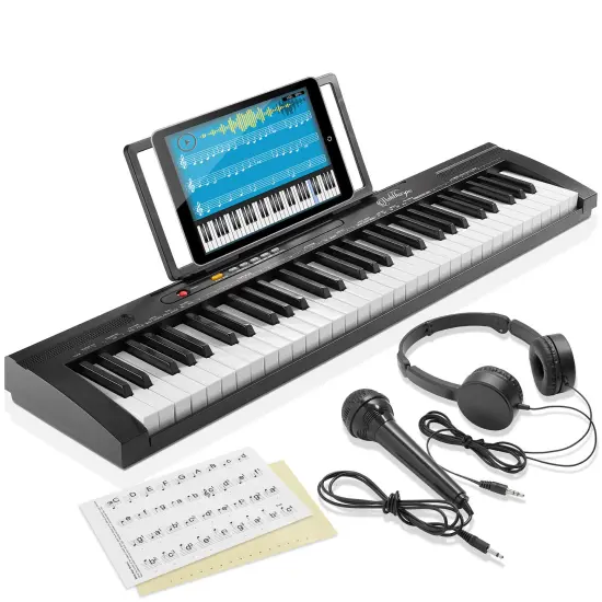 Ashthorpe 61-Key Digital Electronic Keyboard Piano for Beginners, Includes Headphones, Mic and Keynote Stickers {1}