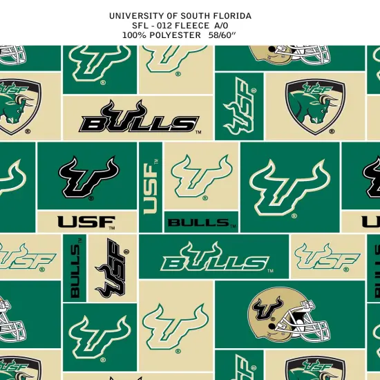 Sykel Enterprises-University of South Florida Fleece Fabric-USF Bulls Geometric Fleece Blanket Fabric-Sold by the yard {1}