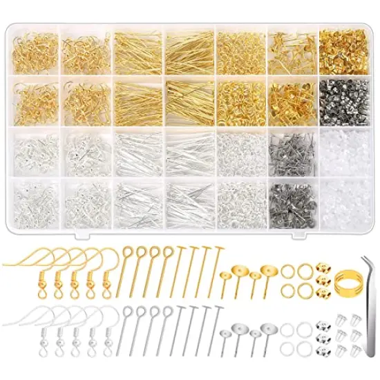 2000 Pieces Earring Making Kit, Modacraft Earring Making Supplies Kit with Earring Hooks, Earring Findings, Earring Posts, Earring Backs, Earring Pins Jump Rings for Jewelry Making Supplies {1}