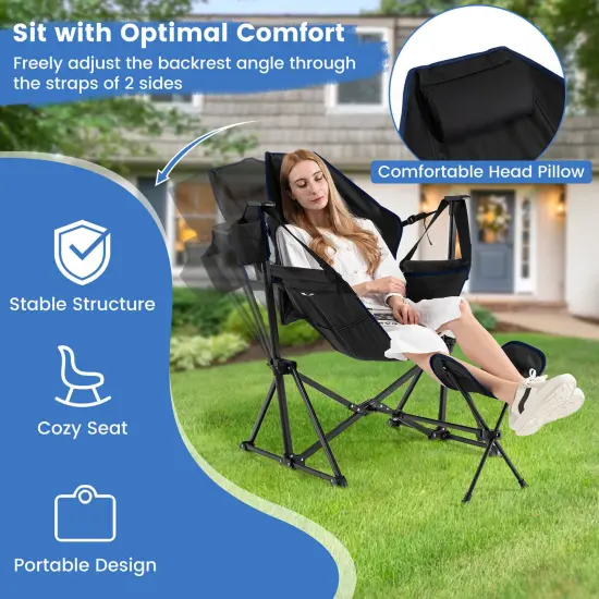 Hammock Camping Chair with Retractable Footrest and Carrying Bag Black {3}