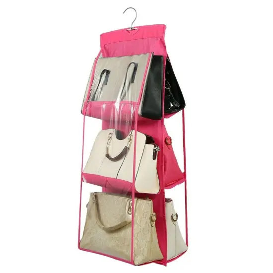 Handbag File Purse Organizer Rack Closet Display 6 Pocket Clear Storage Hanger. {3}