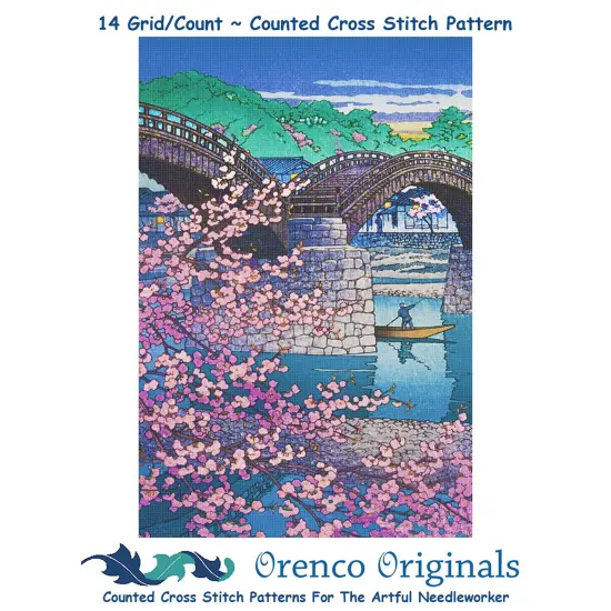 Spring Evening Kintai Bridge Counted Cross Stitch Pattern by Kawase Hasui {1}