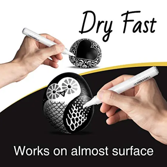 White Paint Pen for Art - 8Pack Acrylic White Paint Marker for Rock Painting, Stone, Wood, Canvas, Glass, Metal, Metallic, Ceramic, Tire, Graffiti, Paper, Drawing, Highlight Water-Based Paint Sets {5}