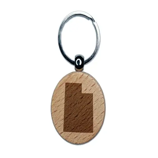 Utah State Silhouette Engraved Wood Round Keychain Tag Charm {1}