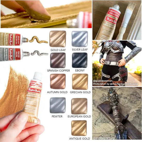 Rub n Buff Wax Metallic Gold Leaf, Rub and Buff Finish, 0.5-Fluid Ounce, Pixiss Blending and Application Tools for Applying Gold Leaf Paint {2}