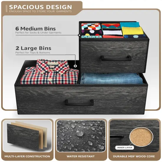 Sorbus Dresser with 8 Drawers - Chest Organizer Unit with Steel Frame Wood Top & Handle Easy Pull Fabric Bins for Clothes - Wide Storage Furniture for Bedroom, Hallway, Living Room, Nursery & Closet Rustic Black {4}