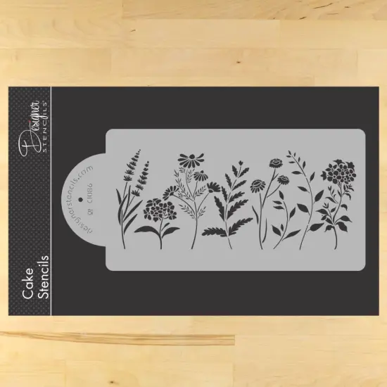 Wildflowers Cake Stencil Side | C1086 by Designer Stencils | Cake Decorating Tools | Baking Stencils for Royal Icing, Airbrush, Dusting Powder | Reusable Plastic Food Grade Stencil | Easy to Use {1}