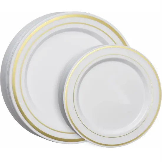 Kitcheniva Disposable Gold Trim Plastic Party Plates 9'' & 6'' {2}