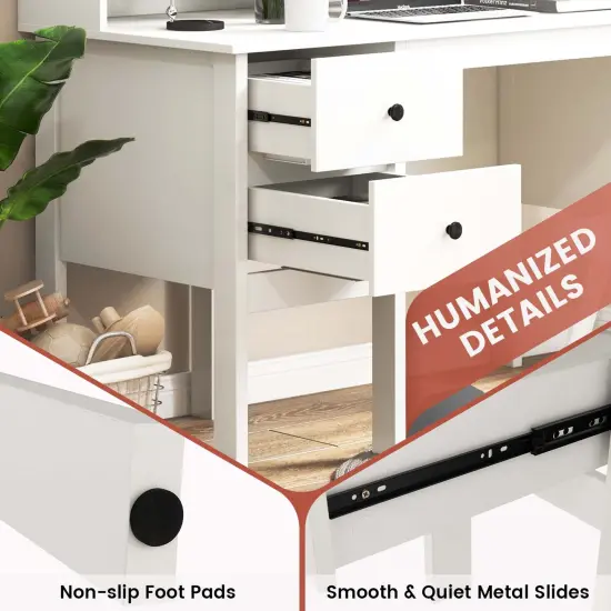 Costway Computer Desk 48" Writing Table w/ Power Outlets 5-Cubby Hutch 2 Storage Drawers {6}