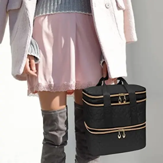 Nail Polish Organizer; Three-Layers Nail Polish Organizer Case with Detachable Nail Machine Compartment; 3 in 1 Portable Nail Polish Holder Organizer Case Black {2}