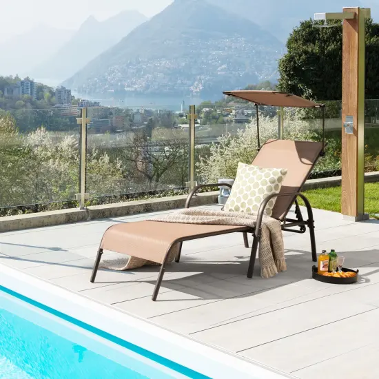 Patio Heavy-Duty 5-Level Adjustable Chaise Lounge Chair-Brown {1}