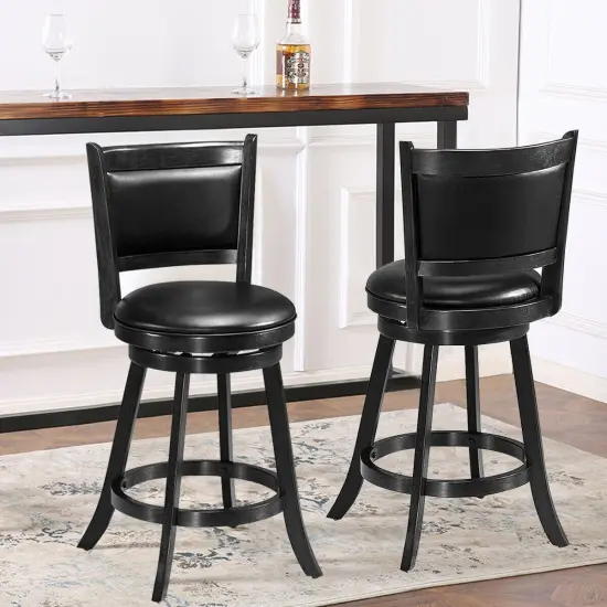 2 Pieces 24 Inches Swivel Counter Stool Dining Chair Upholstered Seat Black {1}