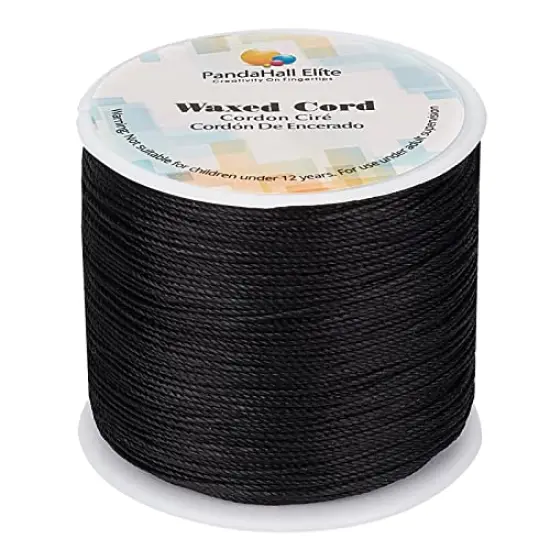 116 Yards0.5mm Black Waxed Polyester Cord, Waxed String Wax Cord Round Beading String Roll Craft Cord for Waist Beads Bracelet Necklace Jewelry Making Macrame Supplies {2}