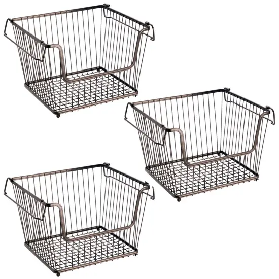 mDesign Stackable Storage Basket with Handles, 3 Pack {4}