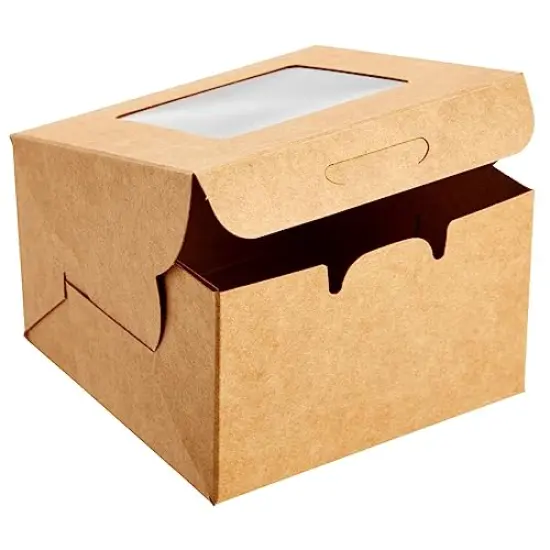 25 Pack Mini Cake Boxes with Display Window for Gift Giving, Bakesale, Cupcakes, Dessert, Cookies, Pie, Macaroons, Donuts, Pastry, Kraft Paper Material (4x4x2.5 in) {3}
