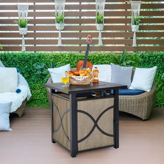 25 Inch 40000 BTU Propane Fire Pit Table with Lid and Fire Glass {1}