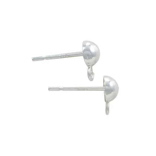 JewelrySupply Sterling Silver 5mm Half Ball Post Earrings with Open Loop (1 Pair of Sterling Silver Earrings) {1}