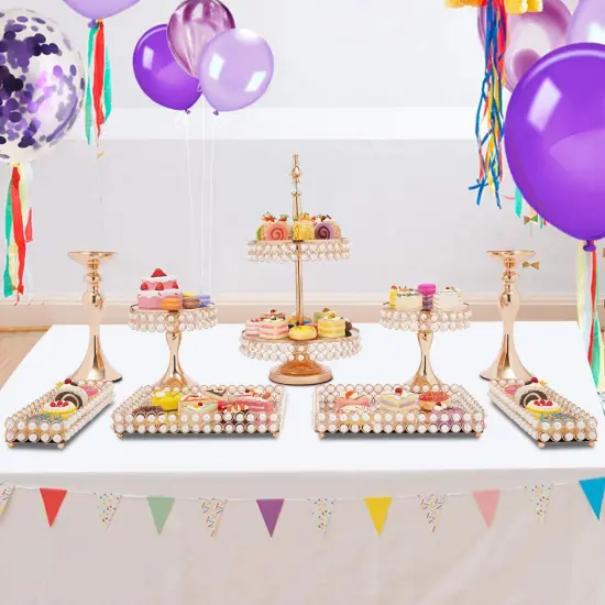9Pcs Gold Cake Stand Set for Wedding Party and Dessert Decor {3}
