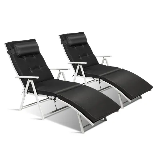 Outdoor Lightweight Folding Chaise Lounge Chair Black {2}